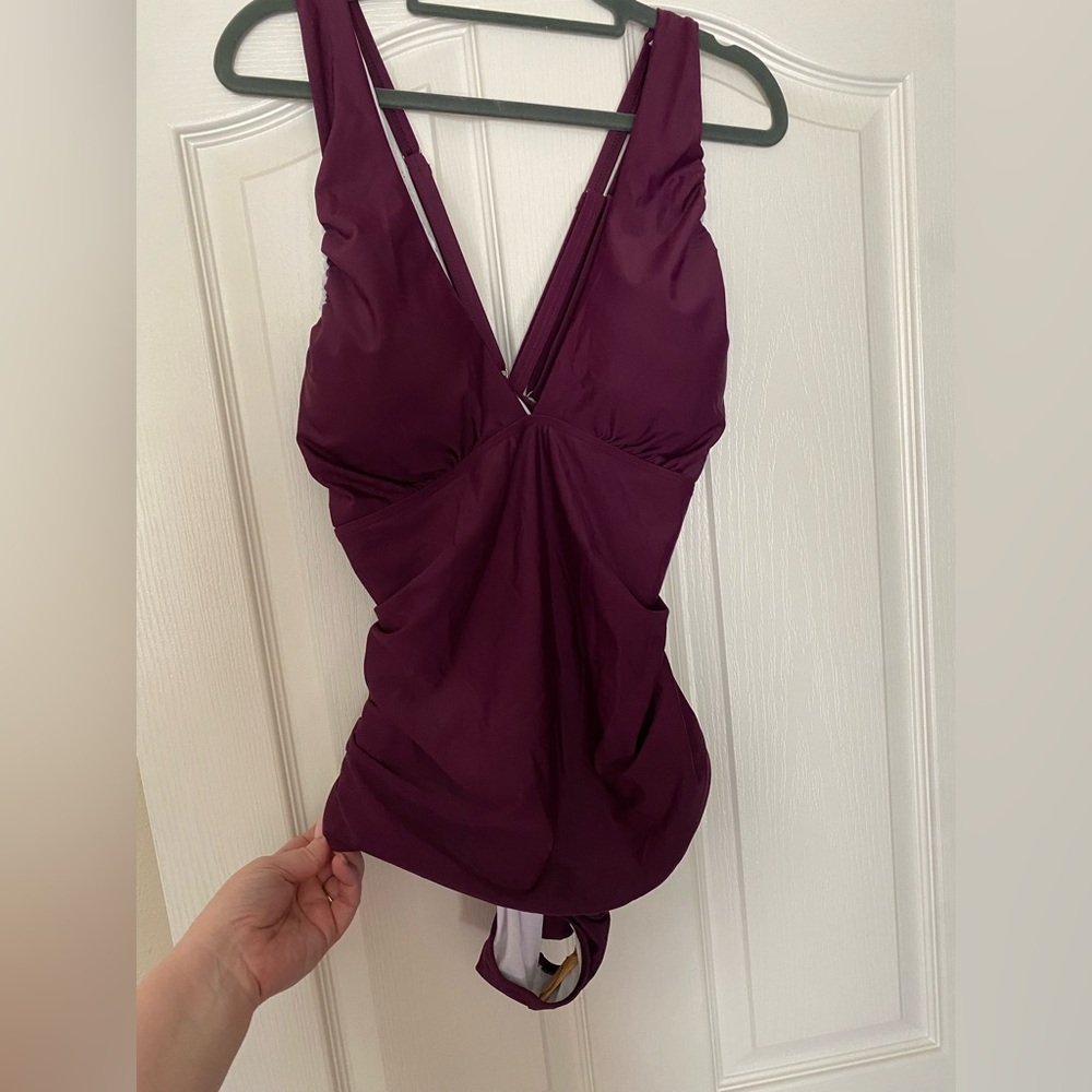 Maroon One Piece Bathing Suit with tummy control and adjustable straps- NWT - Picture 2 of 7